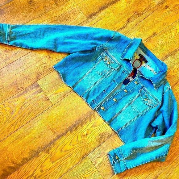 VANILLA STAR CROPPED RAW HEM DENIM JACKET 20 NWT - Picture 1 of 16